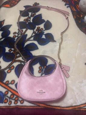 Coach Light Pink Signature Shoulder Bag with Gold-Tone Chain